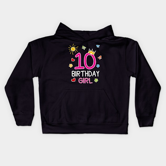 Kids 10th Birthday Girl Crown Princess Kids Hoodie by printedartings